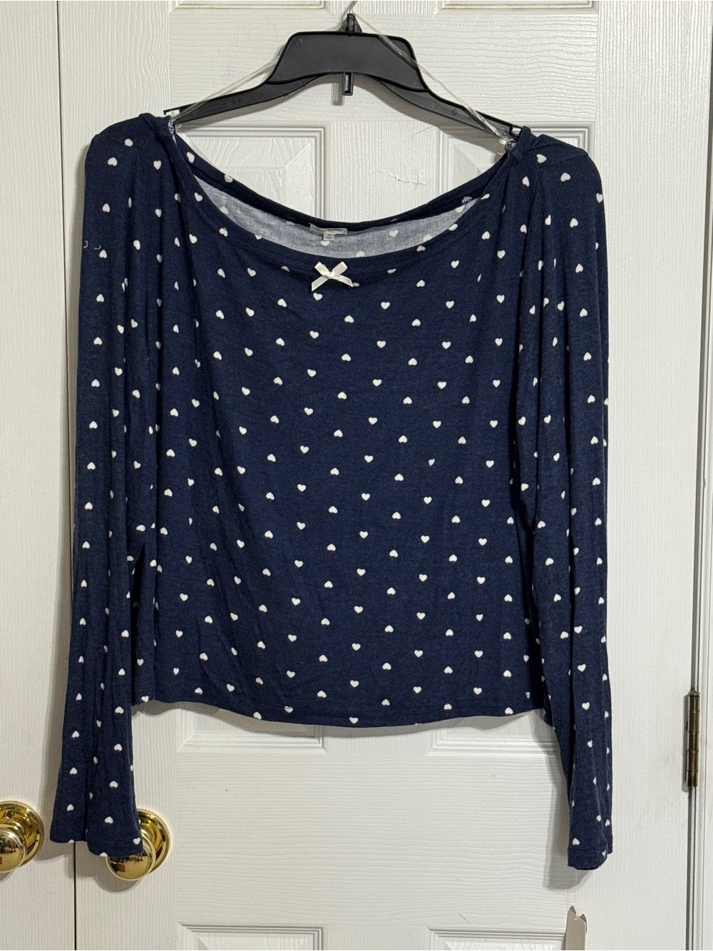 Sage & Sky Navy Blue Long Sleeve Heart Print Top - Women's